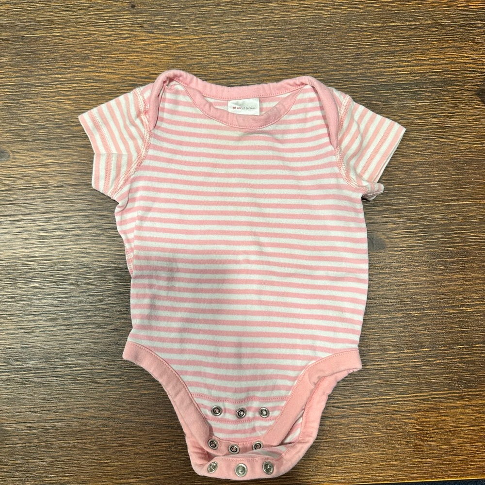 Hanna Andersson Pink and White Striped Bodysuit, 0-3 Months